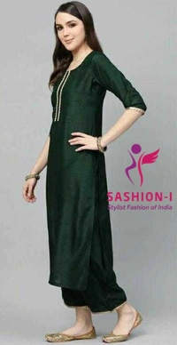 Hunter Green Gotta Chanderi Kurta Set with Festive Traditional Stole - Bottle Green